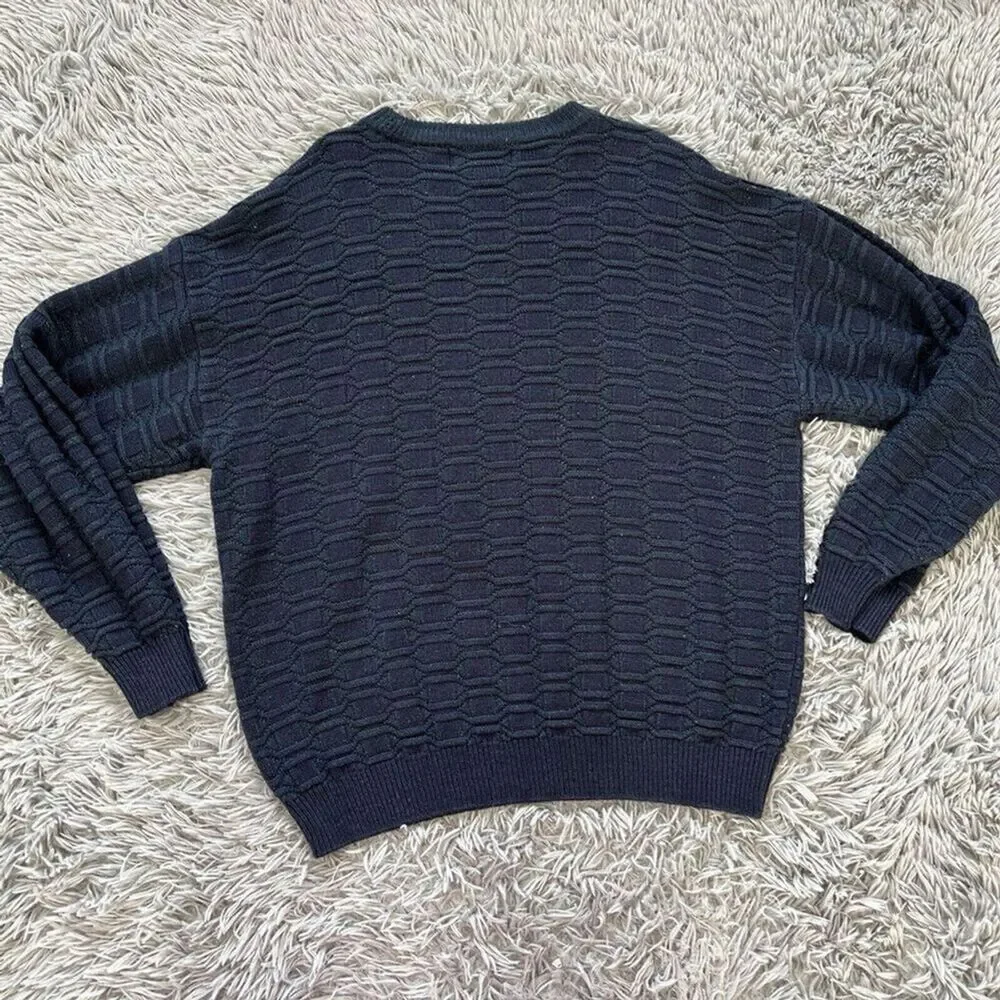 Vintage Grandpa Sweater Textured Crewneck Sweater Blue Green Size XL Classic